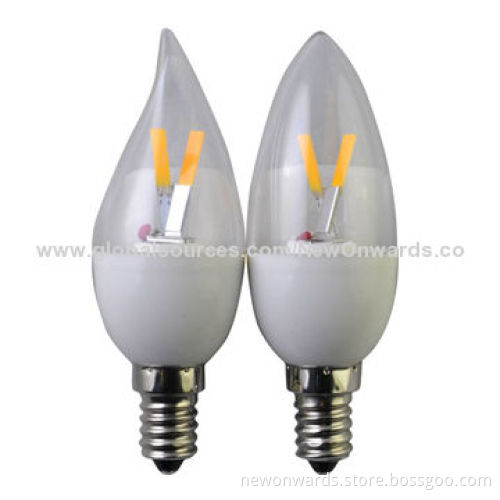 Candle Bulbs, Tail, 2W, Total 250lm, 130lm/W, New COB, E14, 220V AC/>80Ra CRI/360 Degrees Beam Angle
